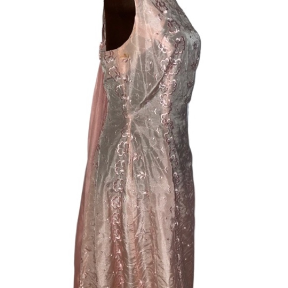 Stunning Vintage Hand Made Pink Floral Taffeta Rear Sash Ribbon Bow Dress - Picture 5 of 13